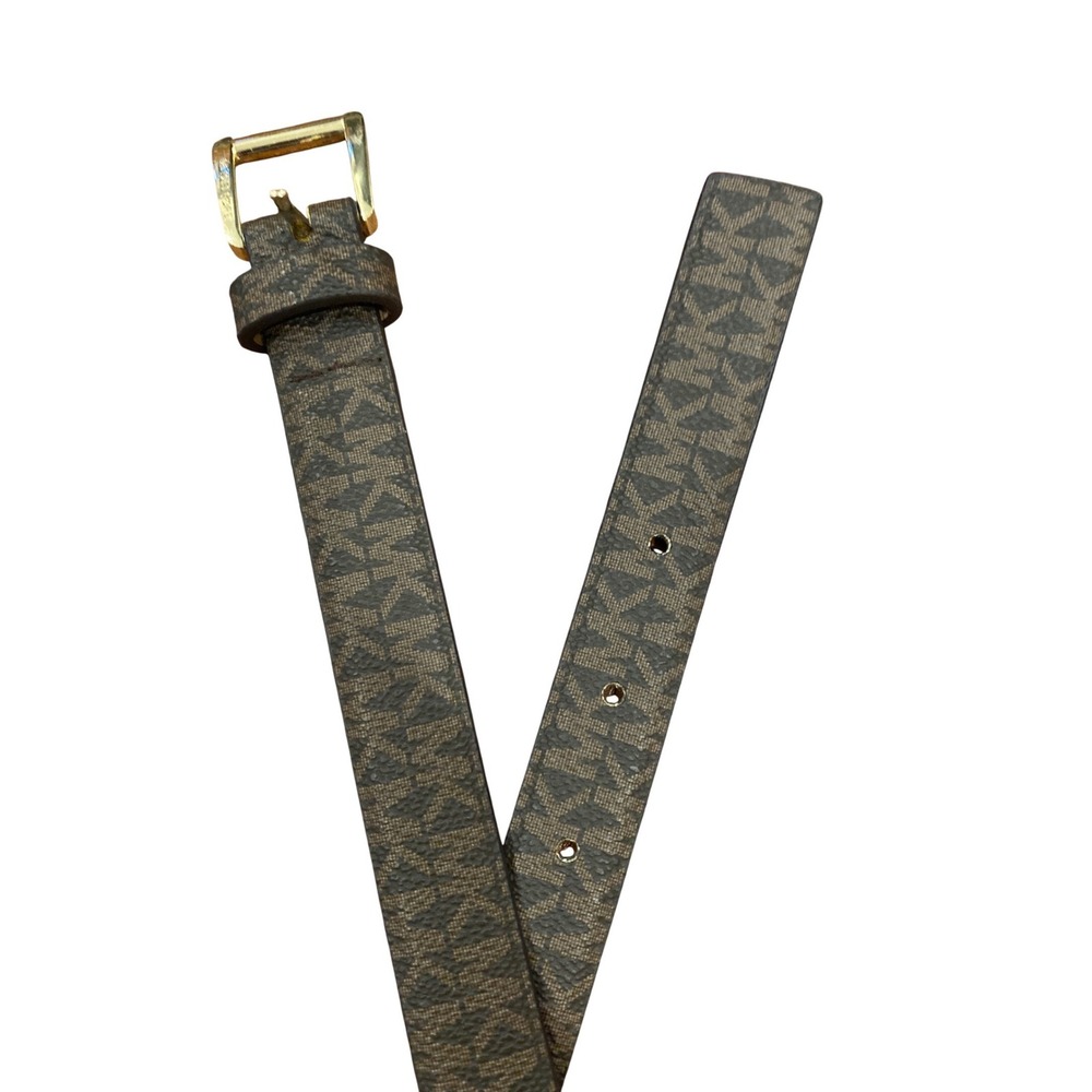 Michael Kors‎ Women's Signature MK Logo Belt Gold Buckle Size S Brown